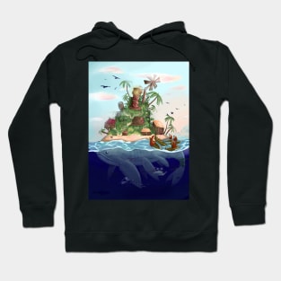 Floating Island City on a Whale Hoodie